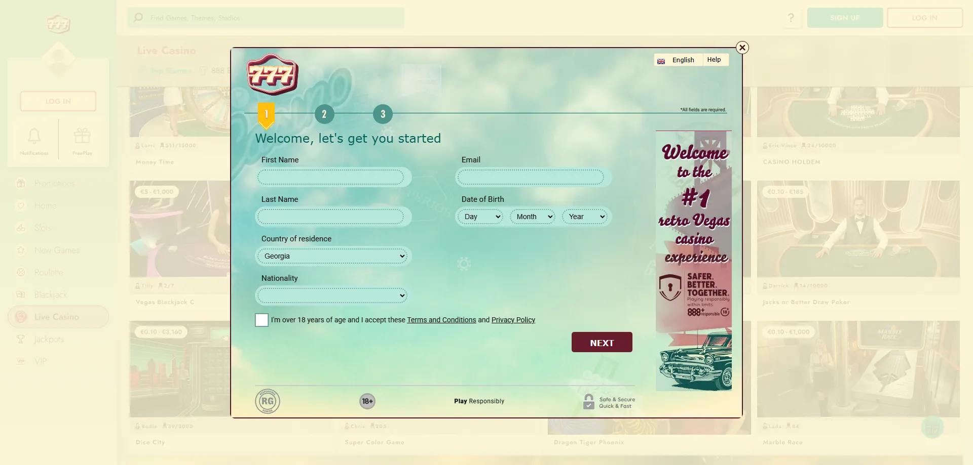 777 Casino registration page – create your account in minutes