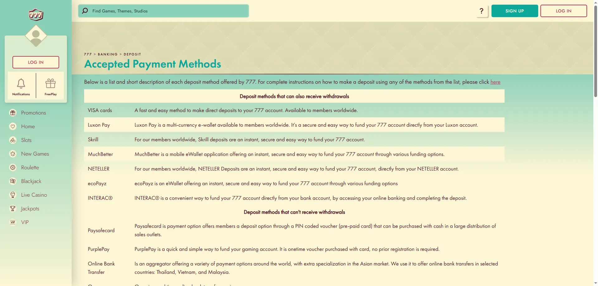 777 Casino payment methods – deposits and withdrawals guide